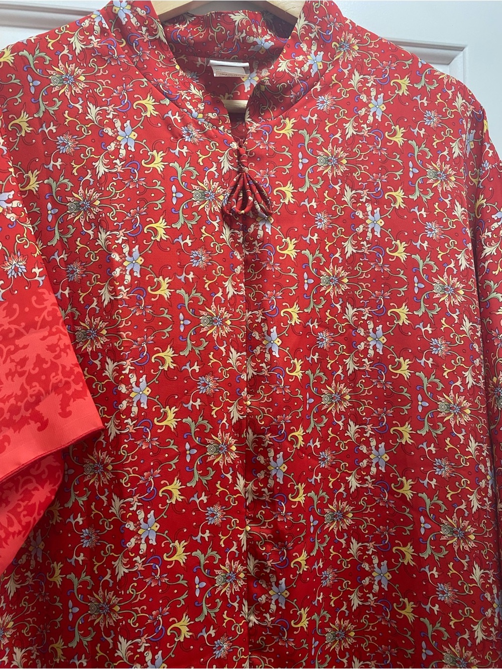 Natori Red Floral Full Zip Lounge Robe / Kimono M